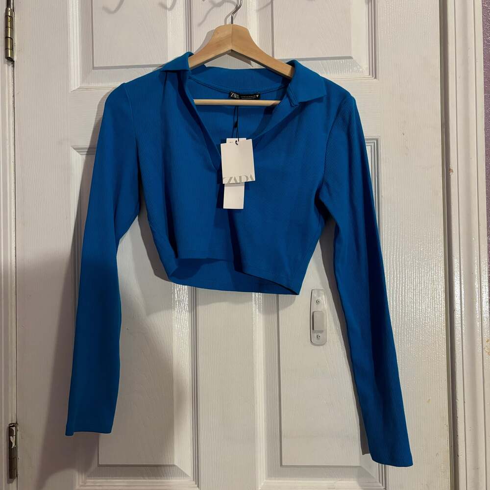 Zara Crop Blue Long sleeve NEW WITH TAGS - size small